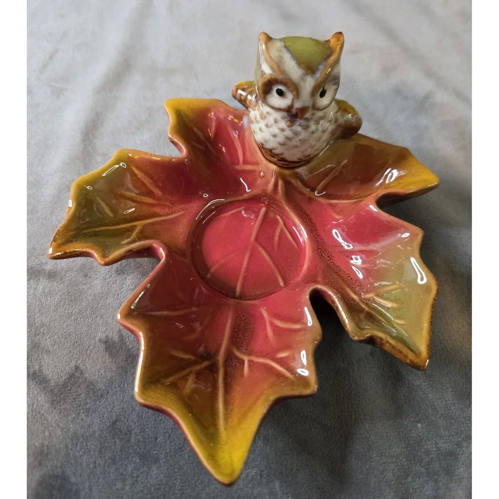 Owl Candle Holder‎ Bird Sitting On Leaf Fall Decor